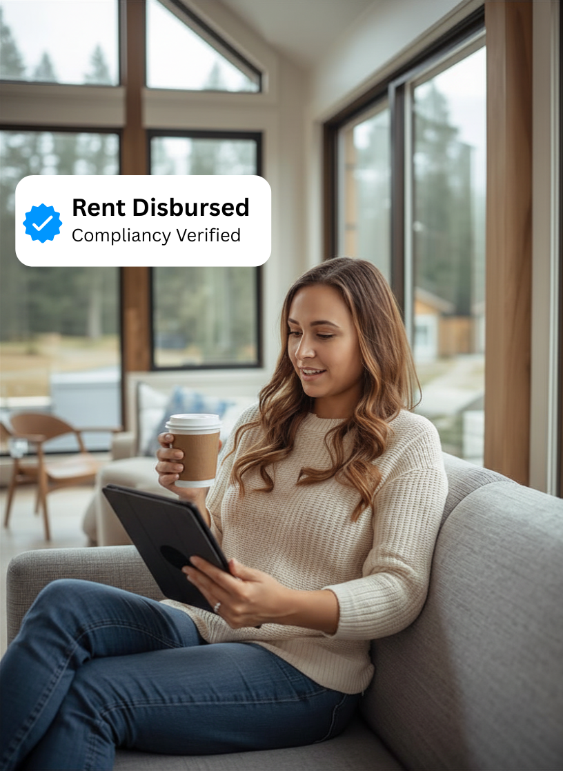 Rent Dispursed a relaxed property owner holding a coffee or looking at a tablet in a Kitsap home (1)